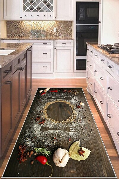 MENTEŞ HOME Kahverengi Baharat Desenli Yıkanabilir Kaymaz Taban Leke Tutmaz M...