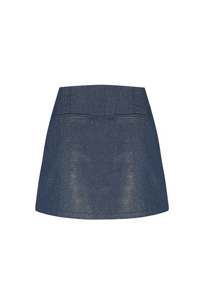 La Sarta Rapallo Denim Navy Blue - Φωτεινή φούστα με στάμπα με φύλλο