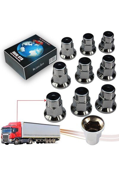 İDEAL OTOMOTİV Tır Kamyon İçin 10 Adet Krom Bijon Anahtar Kapağı (32 MM)