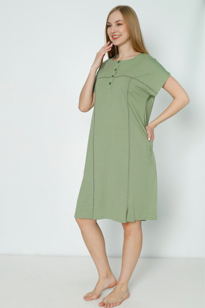 İntensive Βαμβακερό γυναικείο φόρεμα - κοντό μανίκι με κουμπιά και λεπτομέρεια σχισμής