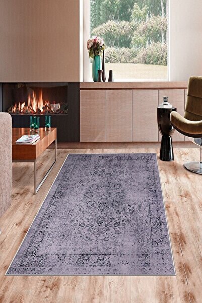 MENTEŞ HOME Gri Vintage Desenli Yıkanabilir Kaymaz Taban Leke Tutmaz Modern S...