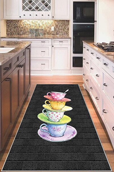 MENTEŞ HOME Gri Kahve Fincanı Desenli Yıkanabilir Kaymaz Taban Leke Tutmaz Mo...