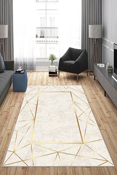 MENTEŞ HOME Vizon Gold İşleme Kenarlı Yıkanabilir Kaymaz Taban Leke Tutmaz Mo...