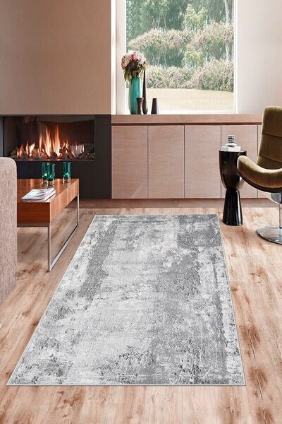 MENTEŞ HOME Gri Vintage Desenli Yıkanabilir Kaymaz Taban Leke Tutmaz Modern S...