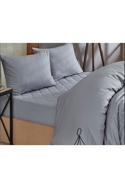 Formeya Gray Quilted Mattress Protector Mattresses Duvet Cover Set 100% Cotton 8 Sizes