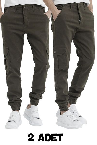 DAMGA JEANS Ανδρικό 2 πακέτο ελαστικό casual άνετο παντελόνι Street Fashion Cargo Pocket Παντελόνι Χακί