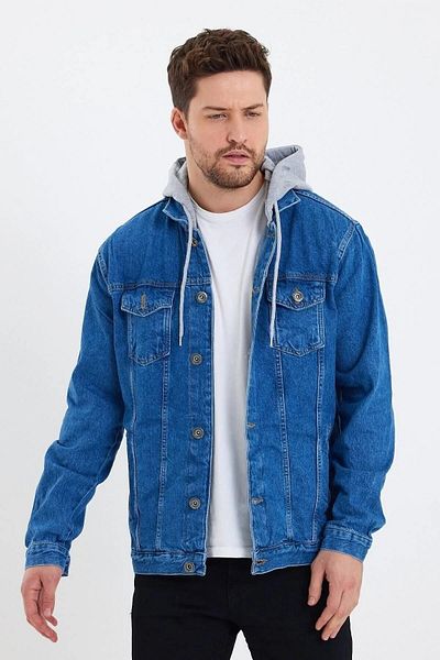 DAMGA JEANS Ανδρικό τζιν τζιν μπουφάν κλασικού αστικού στυλ για καθημερινή χρήση μπλε