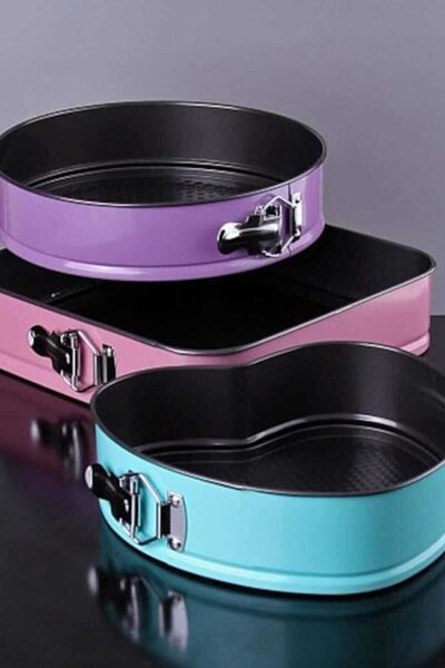 Hünkar Concept Kek Kalıbı Kelepçeli 3 Boy Kalp Kare Yuvarlak 3 Renkli 3'lü Ke...