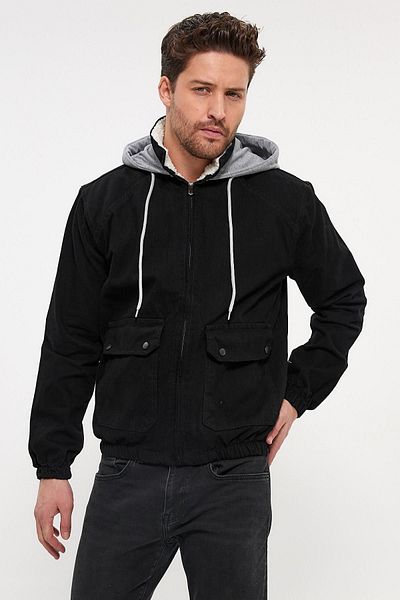 DAMGA JEANS Унисекс дънково яке с качулка и подплата от памук JeanVibe, черно