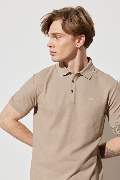 WRANGLER Regular Fit Regular Cut 100% Cotton Polo Collar Beige T-Shirt