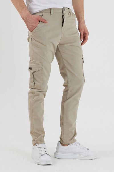 DAMGA JEANS Men's Comfortable Stretchy Stone Color Cargo Pants - Wide Leg