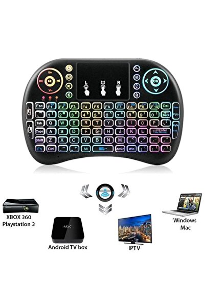 Genel Markalar Sepetine Gelsin Mini Klavye Led Işıklı Kablosuz Bluetooth Mini Türkçe Klavye Mouse Smart Tv Box
