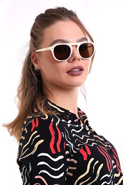 MACERATİ Unisex Huge Cream Brown Sunglasses - Cream Color