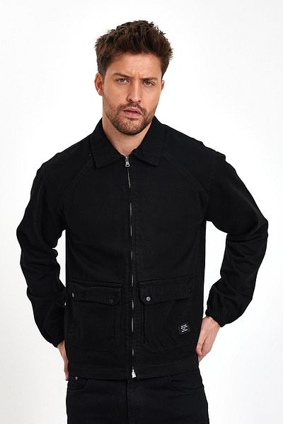 DAMGA JEANS Unisex Streetwear Style Μαύρο τζιν μπουφάν με φερμουάρ