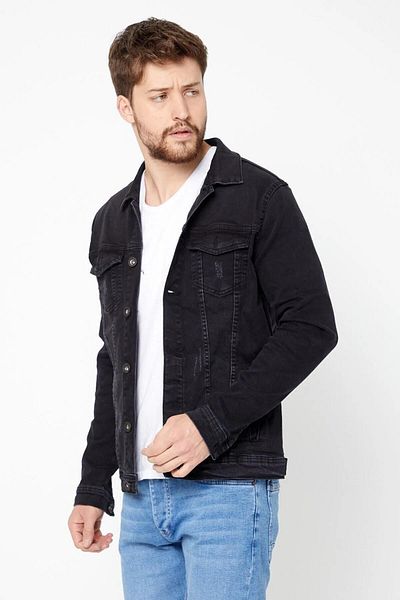 DAMGA JEANS Мъжко черно дънково яке от ликра