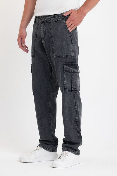 DAMGA JEANS Pantaloni negri largi pentru bărbați - sezonieri, bumbac, buzunar cargo