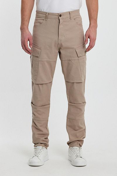 DAMGA JEANS Men's Cream Colored Flexible Cotton Wide Leg Cargo Pants