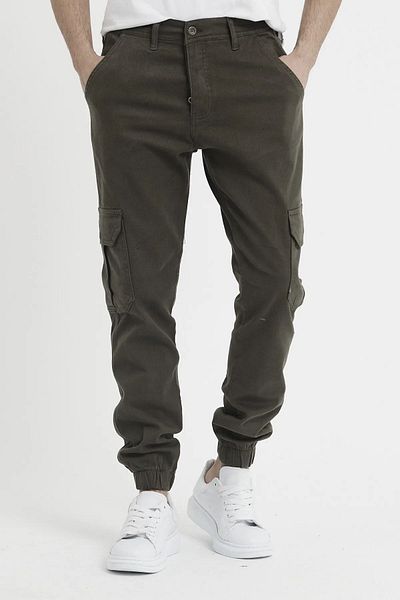 DAMGA JEANS Men's 2 Pocket Elastic Leg Casual Daily Young Modern Cargo Pocket Trousers Stone And Khaki