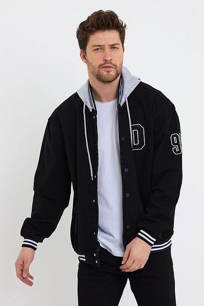 DAMGA JEANS Ανδρικό τζιν εποχιακό μαύρο μπουφάν με κουκούλα - Άνετο και κομψό