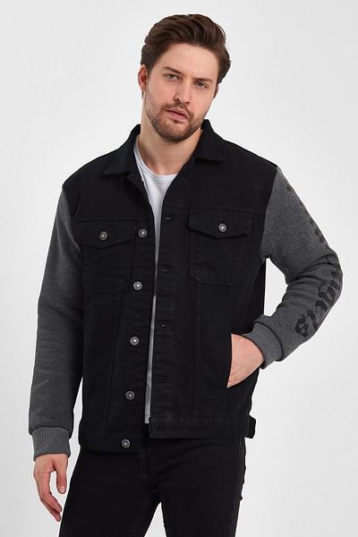 DAMGA JEANS Άνετο τζιν με στάμπα χτενισμένο βαμβακερό τζιν παλτό μαύρο μαύρο