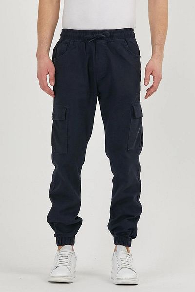 DAMGA JEANS Navy Blue Men's Jogger Pants - Flexible Waist, Elastic Leg, Cargo Pocket