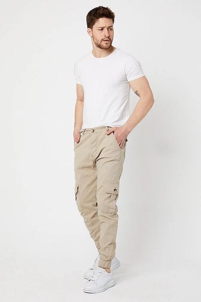 DAMGA JEANS Men's Elastic Leg High Waist Stone Cargo Pocket Trousers