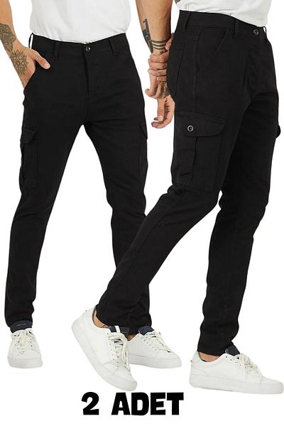 DAMGA JEANS Ανδρικό πακέτο 2 Casual Comfortable Trend Street Fashion Cargo Pocket Παντελόνι Μαύρο