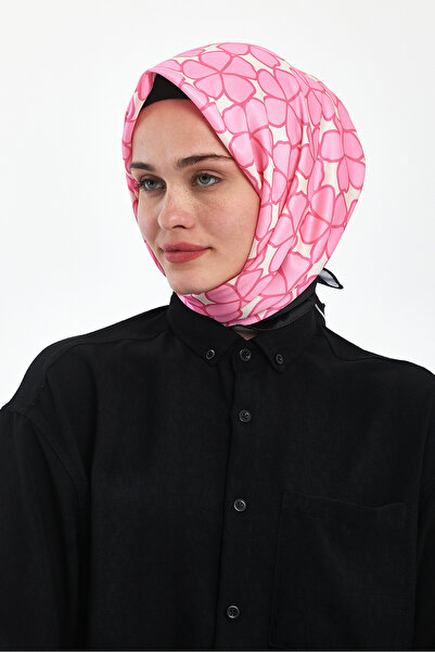 Scarf Desenli Baskılı Tivil Eşarp Pembe Çiçek