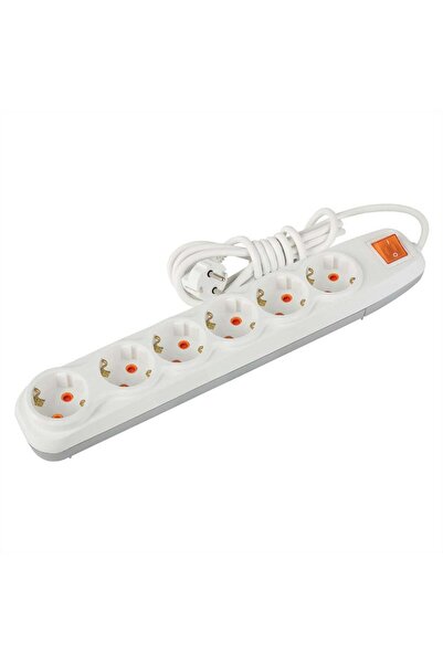 Nilson Quattro Topraklı Grup 6'lı Anahtarlı Grup Priz Kordonlu 2M - Beyaz