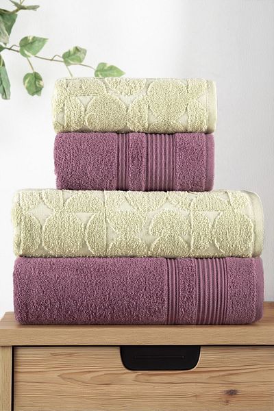 Mürdüm Home طقم مناشف حمام قطن 100% مكون من 4 قطع - طقم حمام