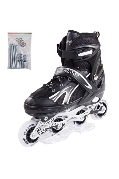 Furkan Toys F-sports Siyah Ayarlabilir 2+2 Işıklı Metal Alıştırma Pateni Çanta Hediyeli