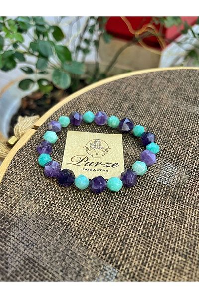 parze doğaltaş Special Cut Amethyst and Amazonite Bracelet