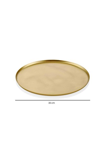 LUKREA Brass Handmade Serving Tray Plain Round Serving Tray 25 Cm London Large Size