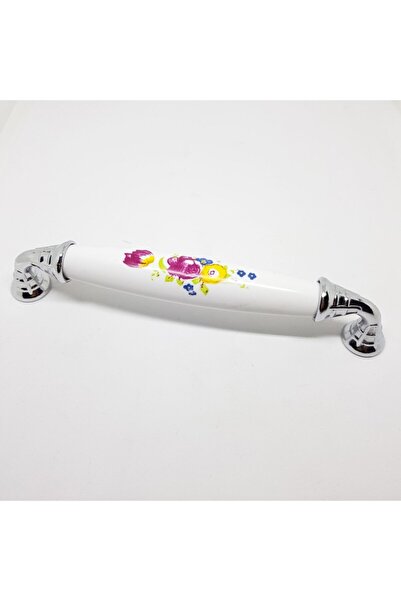 Damla Klasik Krom Çiçek Desenli Polimer Kulp 128mm (5adet)