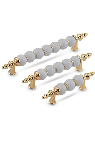 Asil Metal Polimer Boncuk Lüks Modern Dolap Çekmece Kulpları (2 Adet ) 128 Mm Altın Boncuk