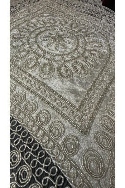 Eces Design Şahmaran 5 Parça Lüks Runner Salon Oda Sehpa Masa Örtü Takımı Boncuklu Güpürlü Çeyizlik Set