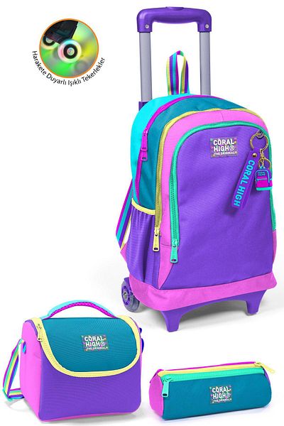Coral High Set de 3 pungi roz pastel - trei compartimente cu rulou, SET0123959