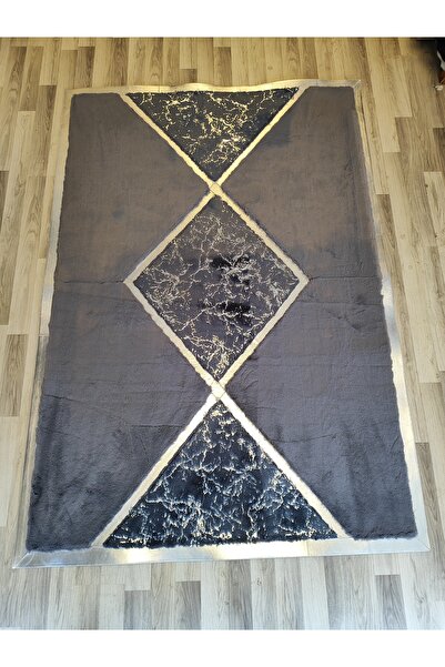 KuzeyCarpet antrasit gümüş varaklı peluş halı