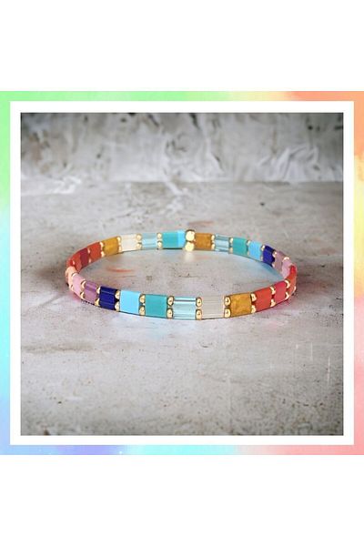 NAZLI TAKILAR Summer Colorful Tila Bracelet - Miyuki Bead Detail