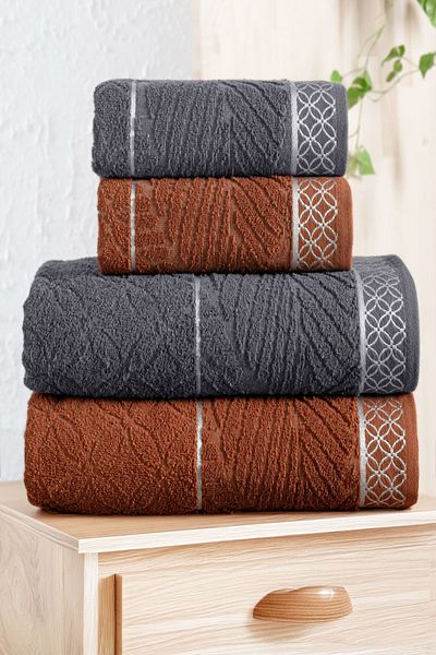 Mürdüm Home Σετ πετσετών μπάνιου 100% βαμβακερό 4 τεμαχίων - Σετ μπάνιου