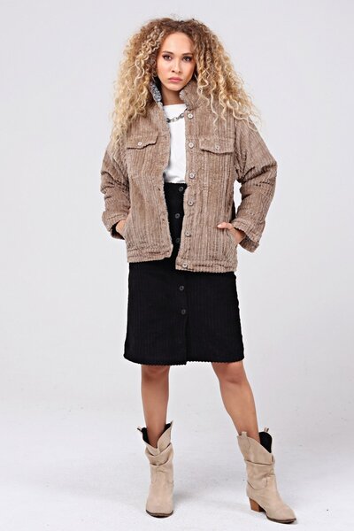 THE BARK İçi Peluş Kadife Kadın Ceket 1039-1042 Kahve