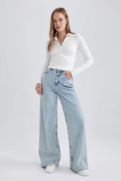 DeFacto Ribbed Long Sleeve Camisole T-Shirt - B1958ax23au