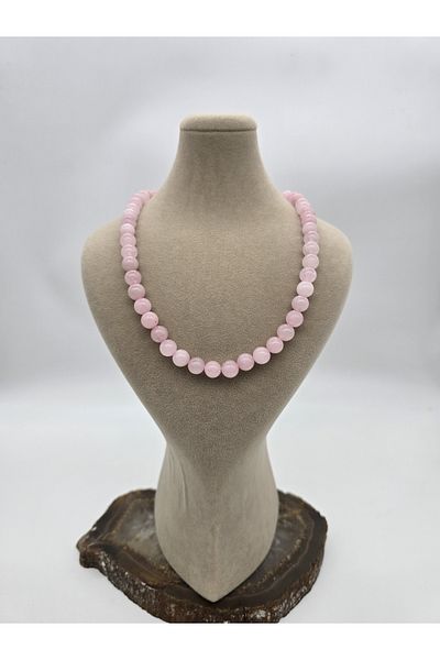 NBS Beautiful Naturel Stones 8 Mm Real Natural Stone - Pink Quartz, Glow of Love Necklace