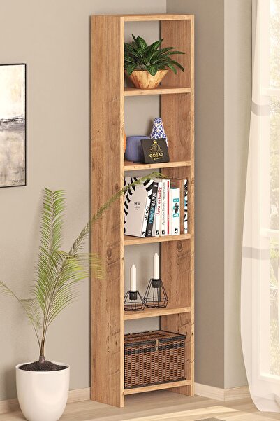 Cosargroup 6 Raflı 40 Cm Dekoratif Kitaplık Ceviz Kitaplık Ofis Kitaplığı Dol...
