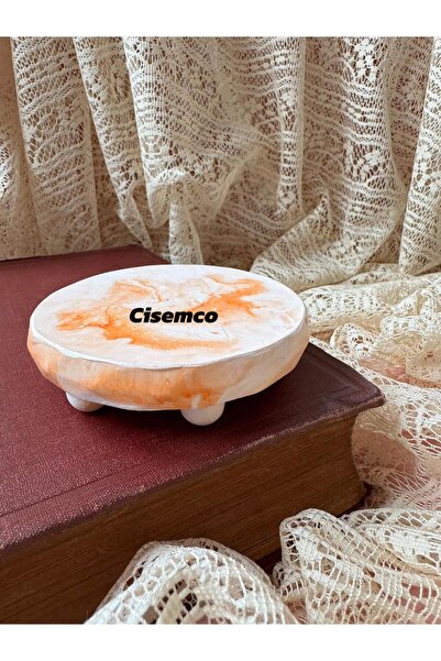 Çisem Πορτοκαλί κερί από μπετόν και βάση - Διακοσμητικό οβάλ πιάτο παρουσίαση...