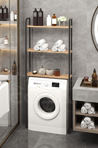 Cosargroup Çamaşır Makinası Üstü Düzenleyici Raf Çam 3 Raflı Banyo Düzenleyic...