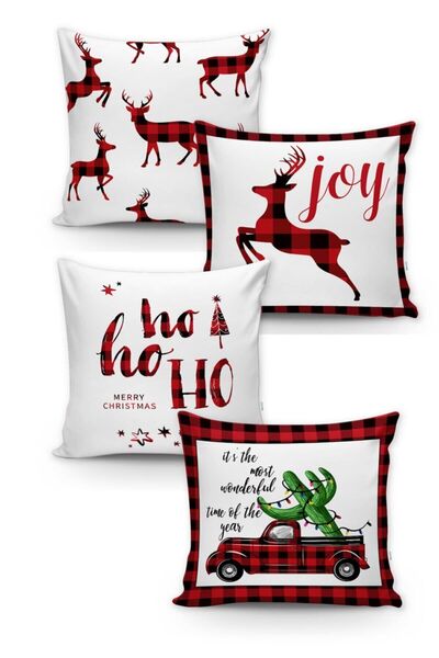 Lolla Evmila Christmas Patterned 4-Piece Throw Pillow Cover Set