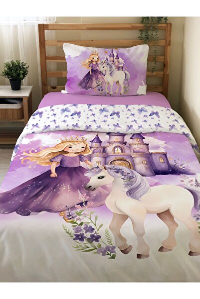 Evmila Masal Prensesi Desenli Çarşafsız 2'li Takım Baskılı Tek Kişilik Nevres...