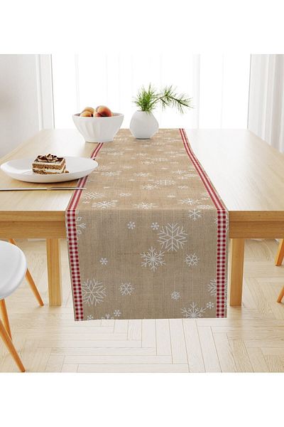 Evmila New Year's Themed - Snow Crystal Patterned Velvet Runner
