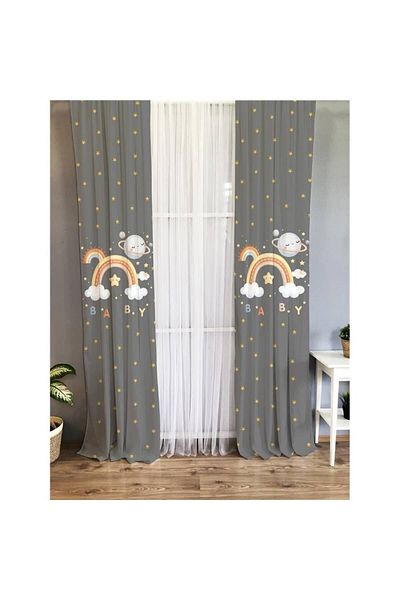 Evmila Rainbow Patterned Children's Room Background Curtain